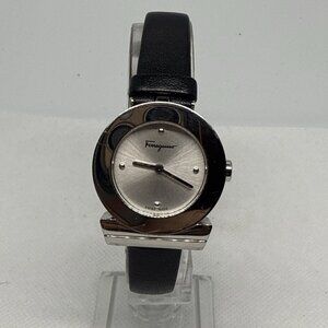 Salvatore Ferragamo Gancini F43050017 Silver Dial Black Leather Strap Watch